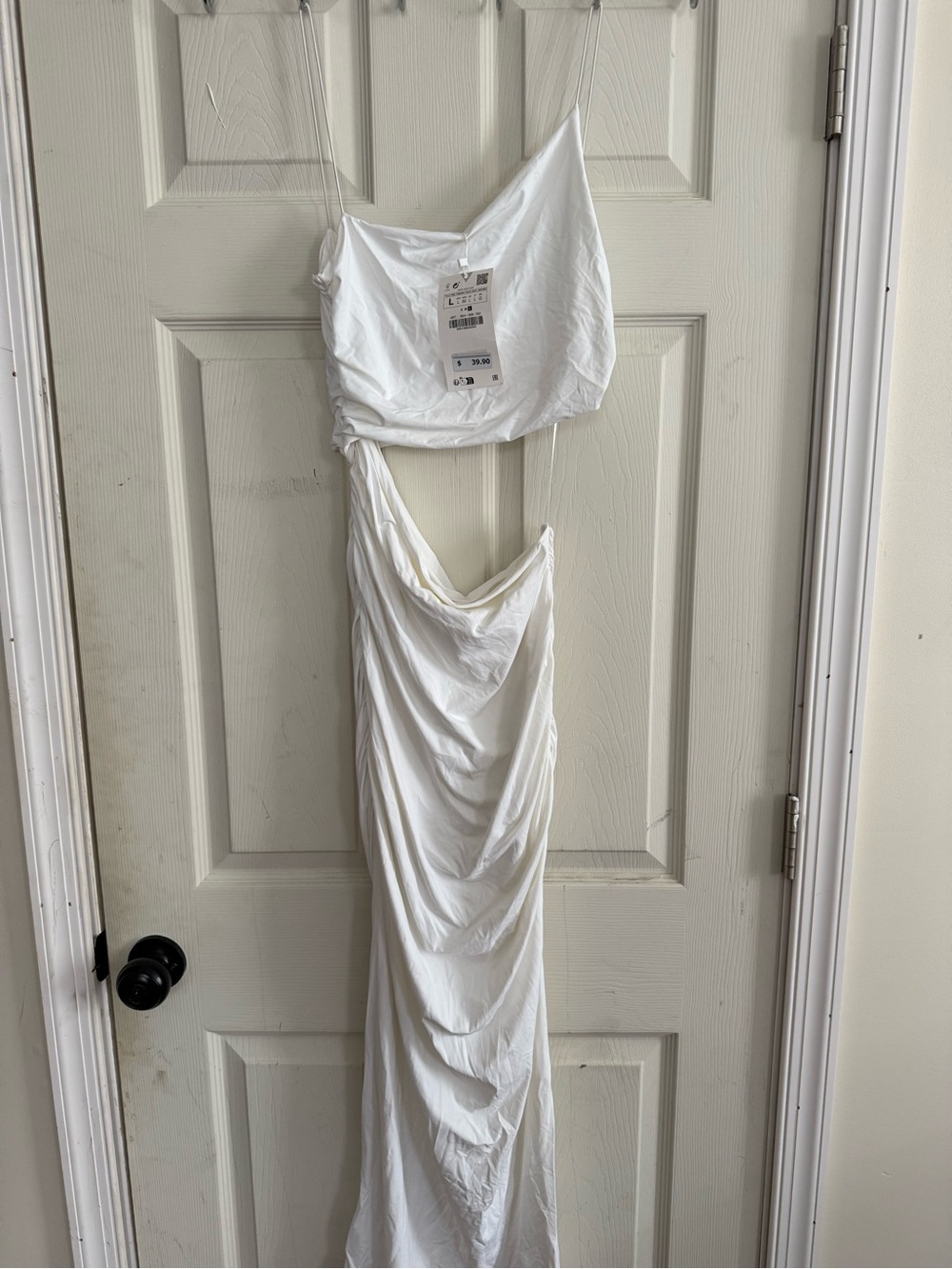Zara White Backless Draped Maxi Dress